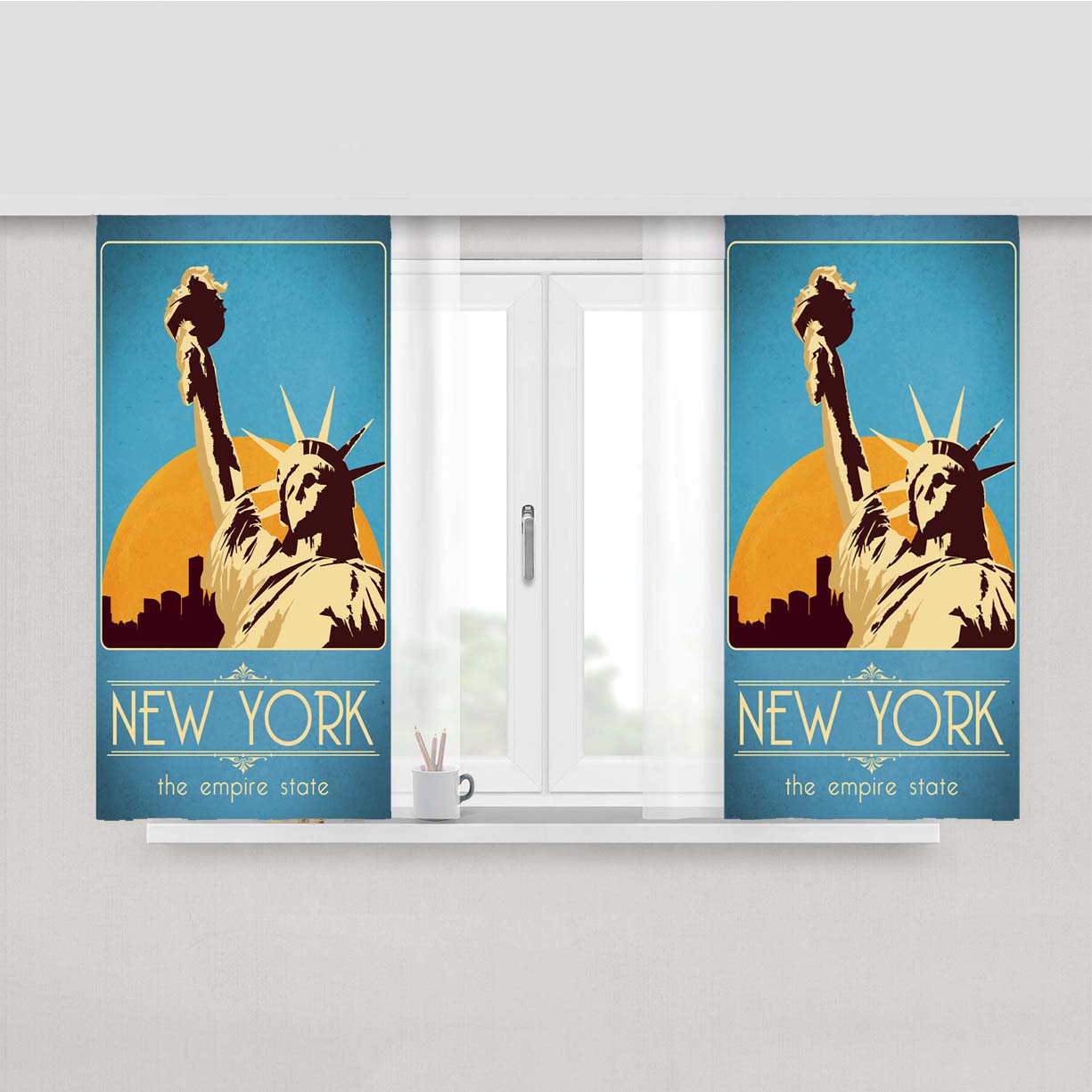 New York The Empire State Peach Skin Window Curtains