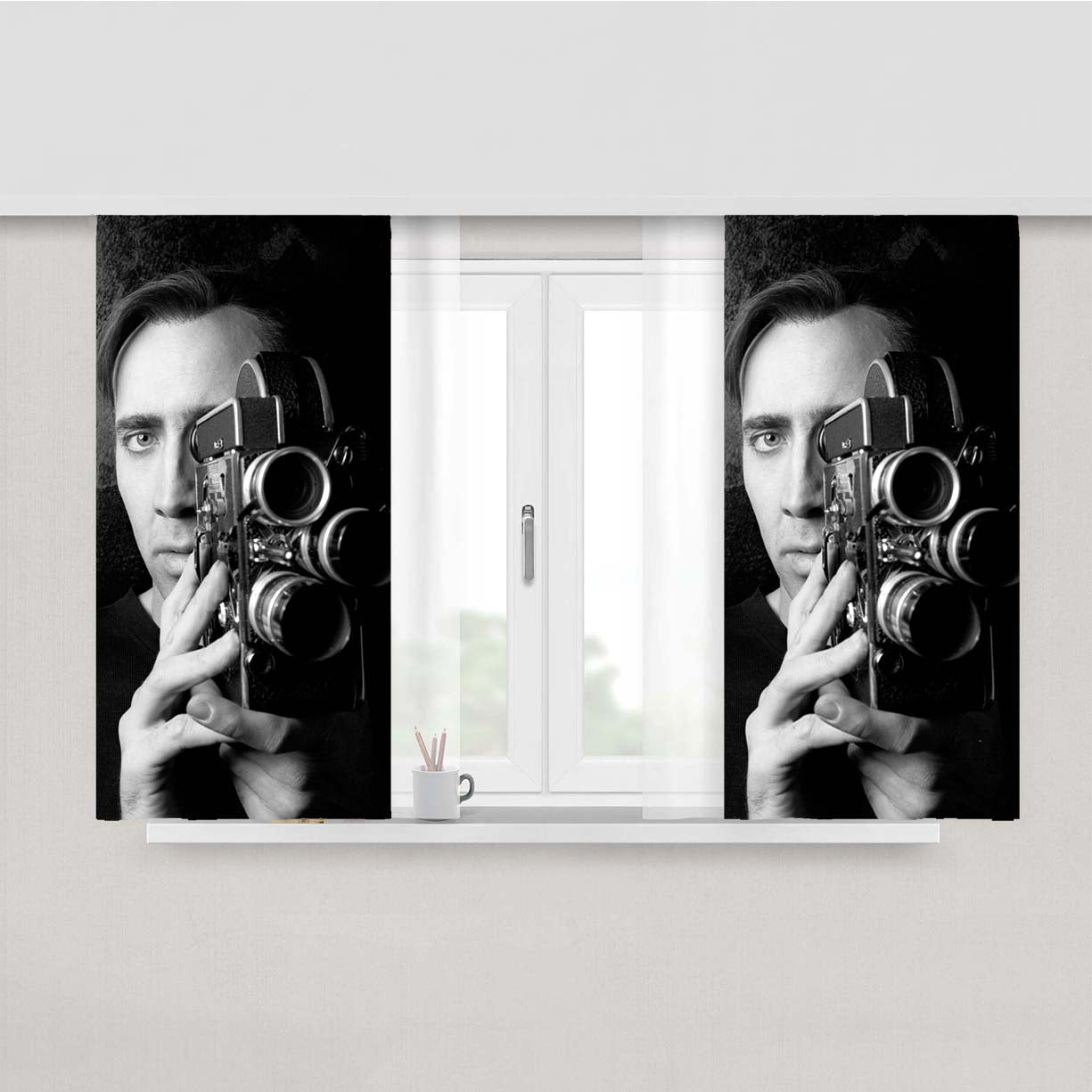 Nicholas Cage Vintage Camera Peach Skin Window Curtains