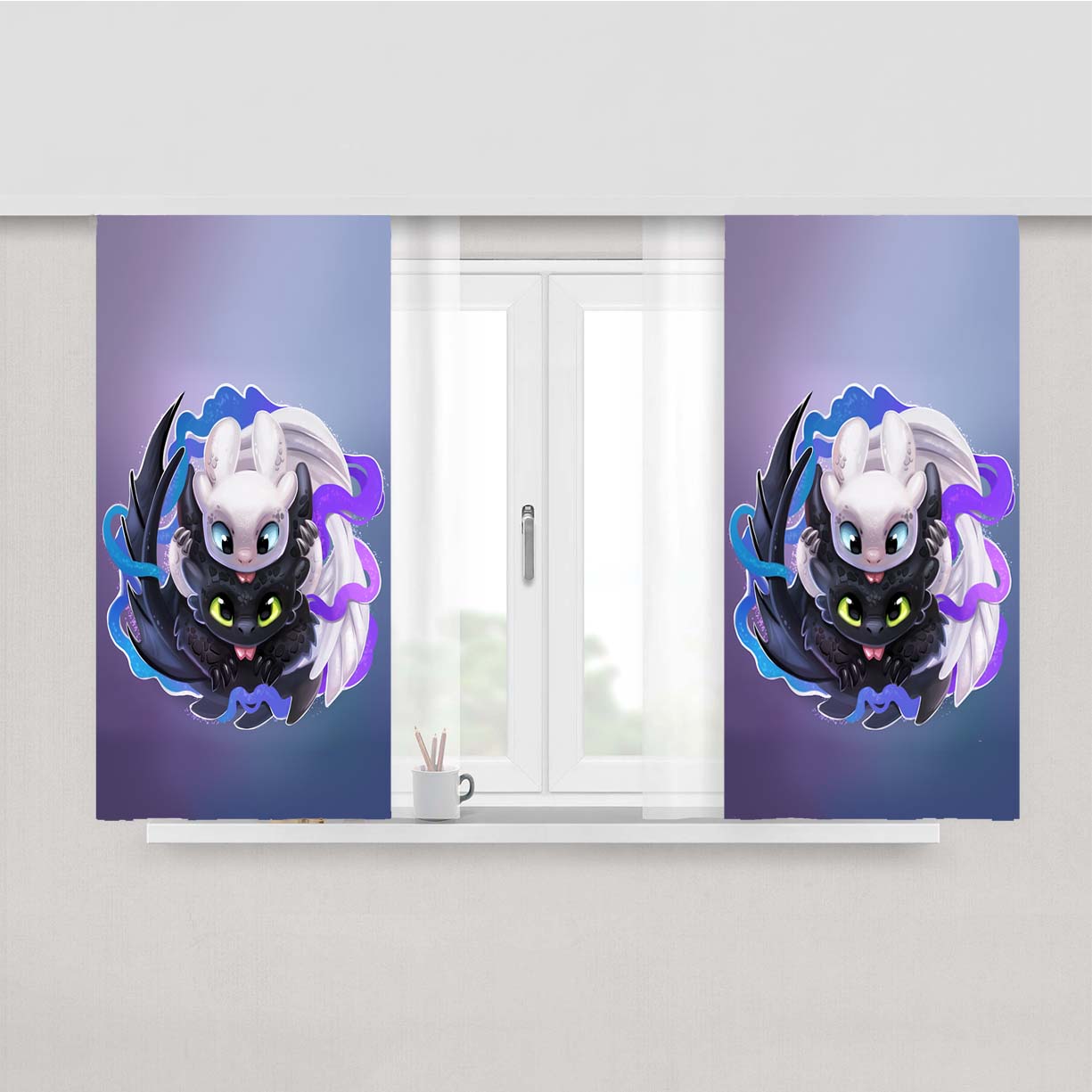 Night Fury And Light Fury Lovely Peach Skin Window Curtains