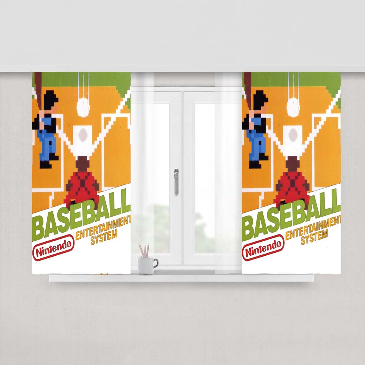 Nintendo Old Baseball Game Peach Skin Window Curtains