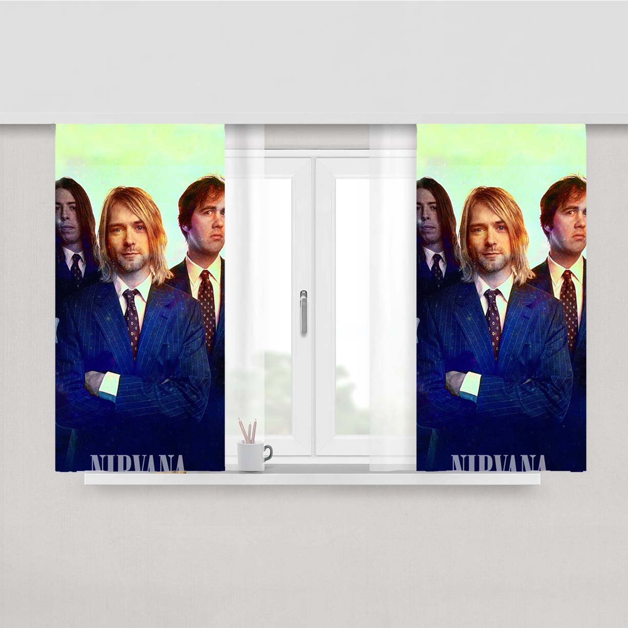 Nirvana Kurt Cobain And Personils Peach Skin Window Curtains