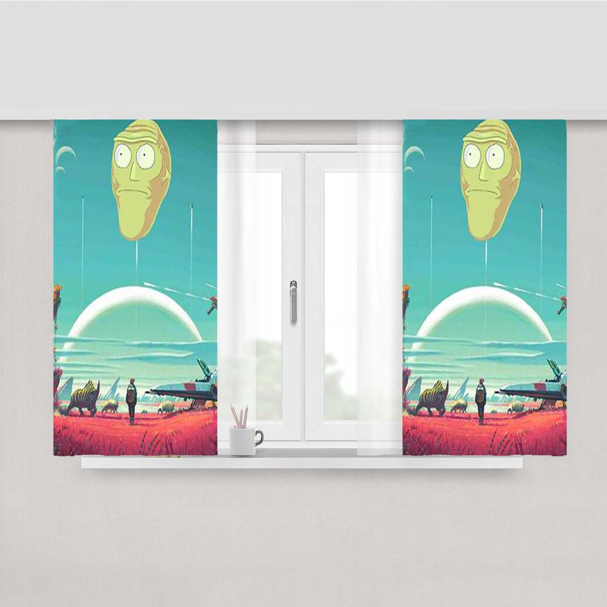 No Man'S Sky Meets Rick And Morty Peach Skin Window Curtains