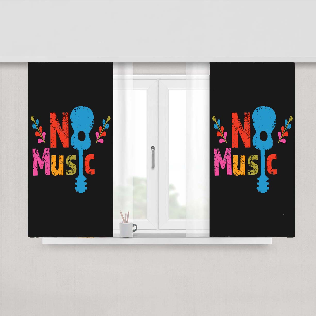 No Music Coco Guitar Peach Skin Window Curtains