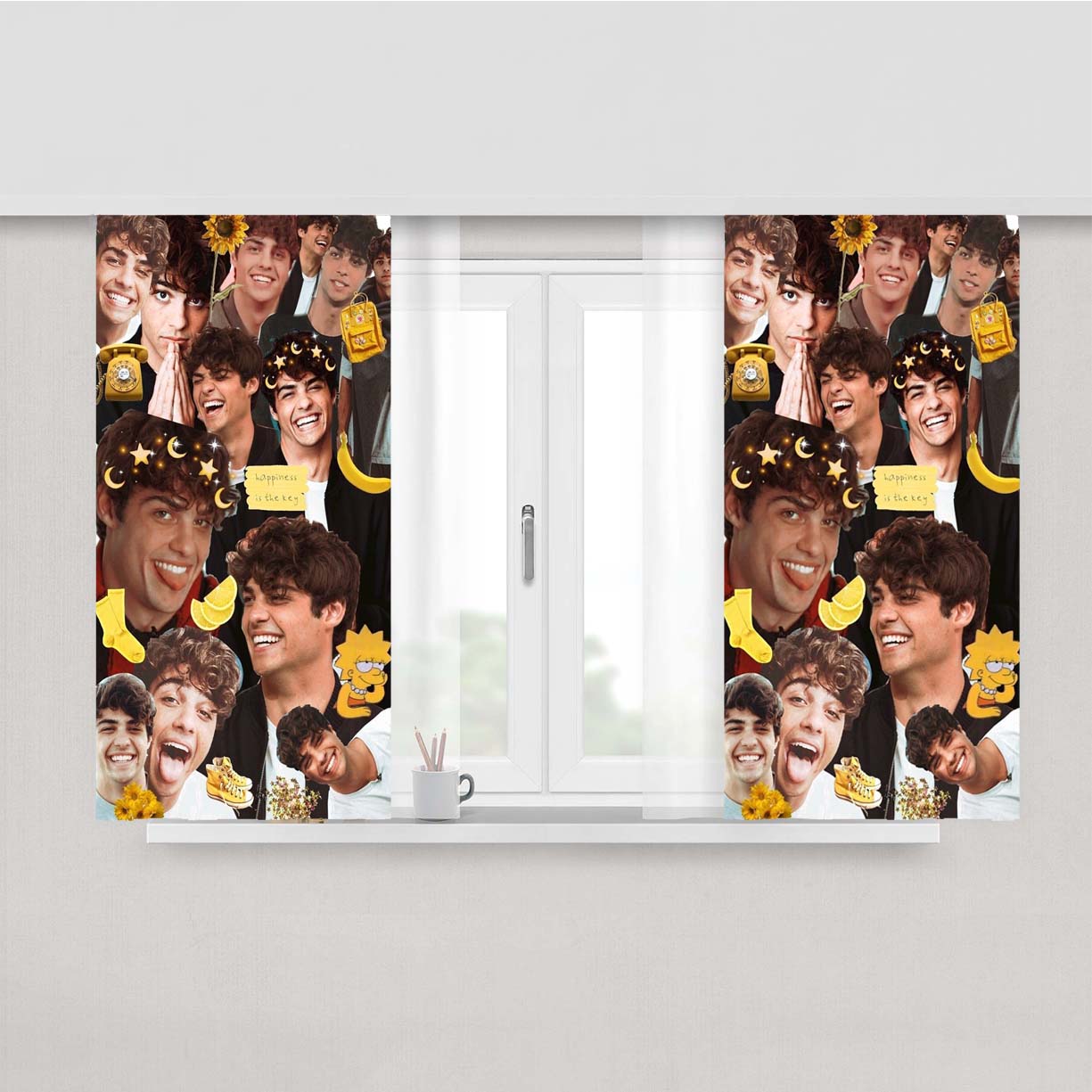 Noah Centineo Photo Collage Peach Skin Window Curtains