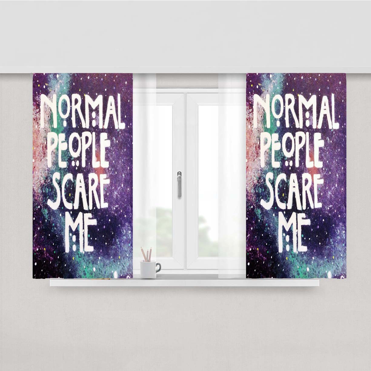 Normal People Scare Me Galaxy Nebula Peach Skin Window Curtains