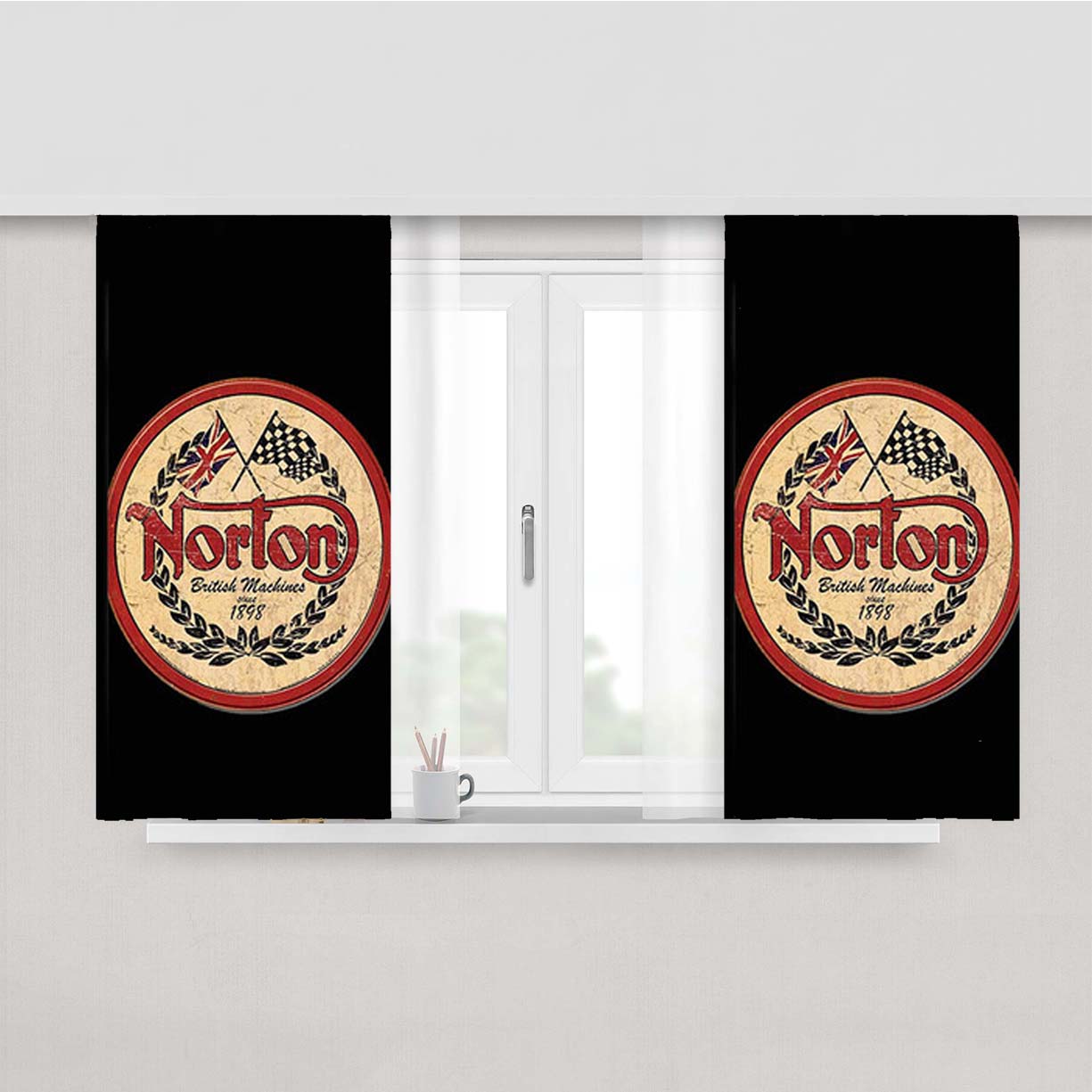 Norton Motorcycle Black Peach Skin Window Curtains