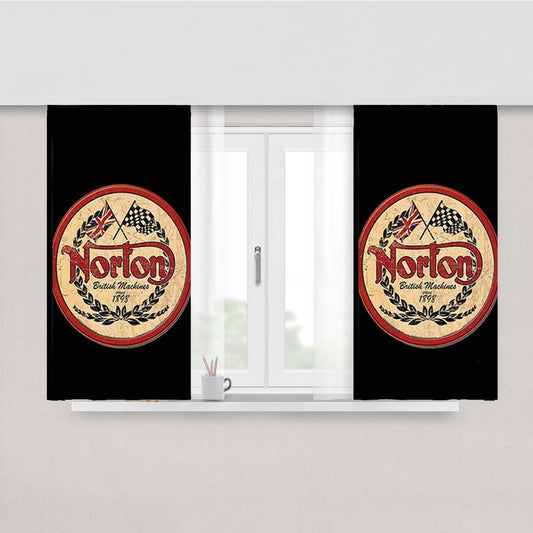 Norton Motorcycle Black Peach Skin Window Curtains