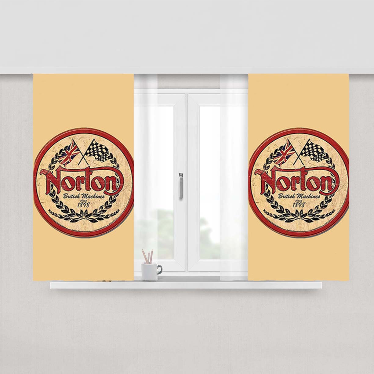 Norton Motorcycle Cream Peach Skin Window Curtains