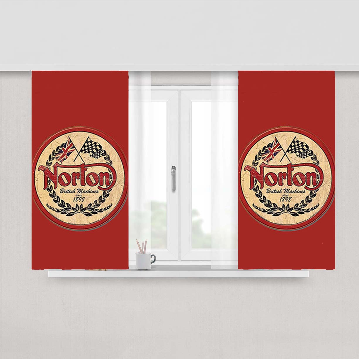Norton Motorcycle Red Peach Skin Window Curtains