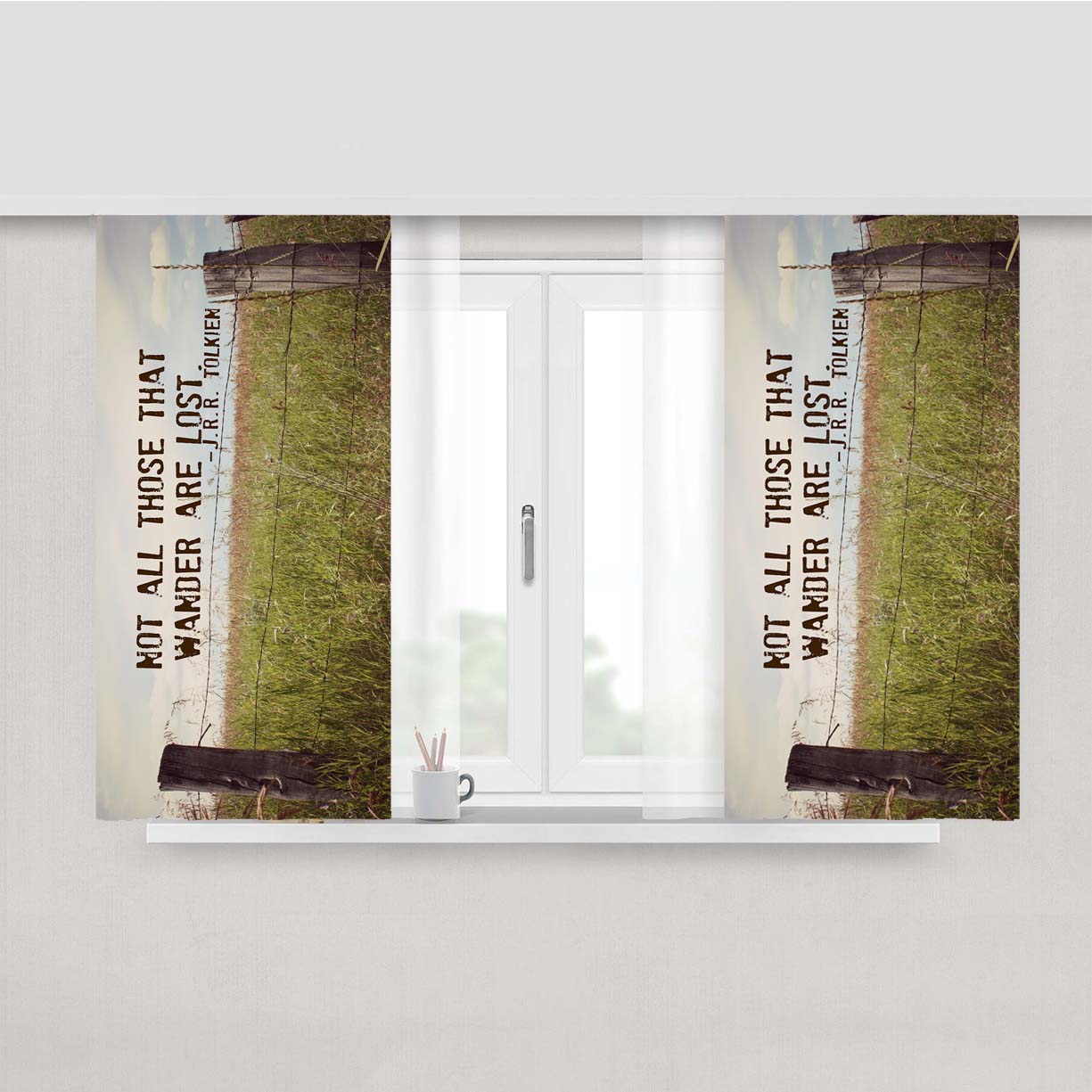 Not All Those Who Wander Are Lost Peach Skin Window Curtains