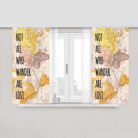 Not All Those Who Wander On Vintage Map Peach Skin Window Curtains