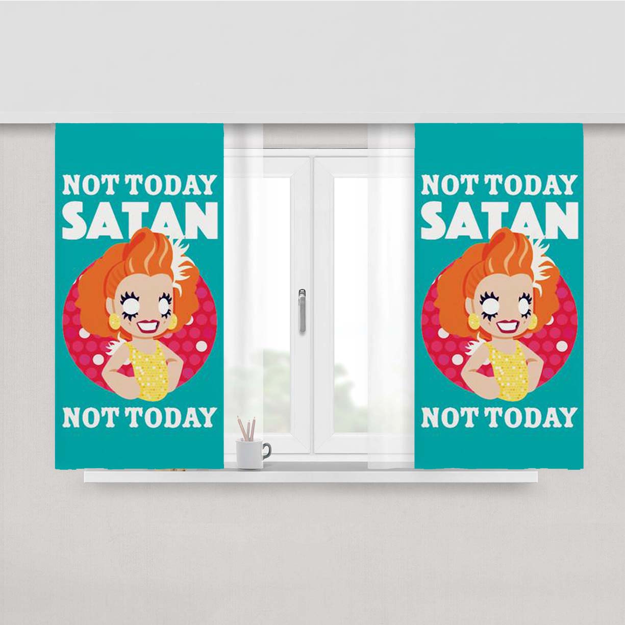 Not Today Satan Not Today Peach Skin Window Curtains