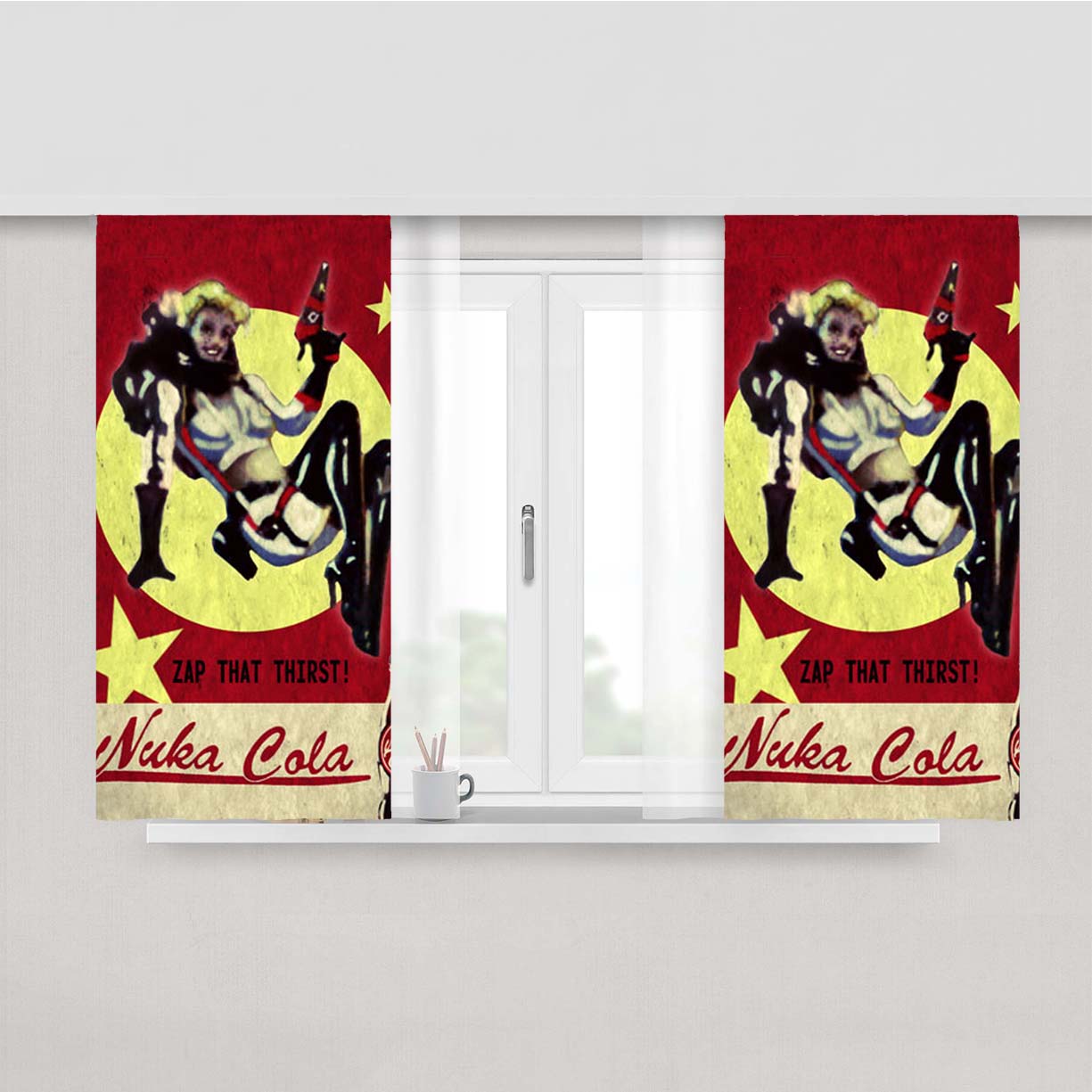 Nuka Cola Zap That Thirst Peach Skin Window Curtains