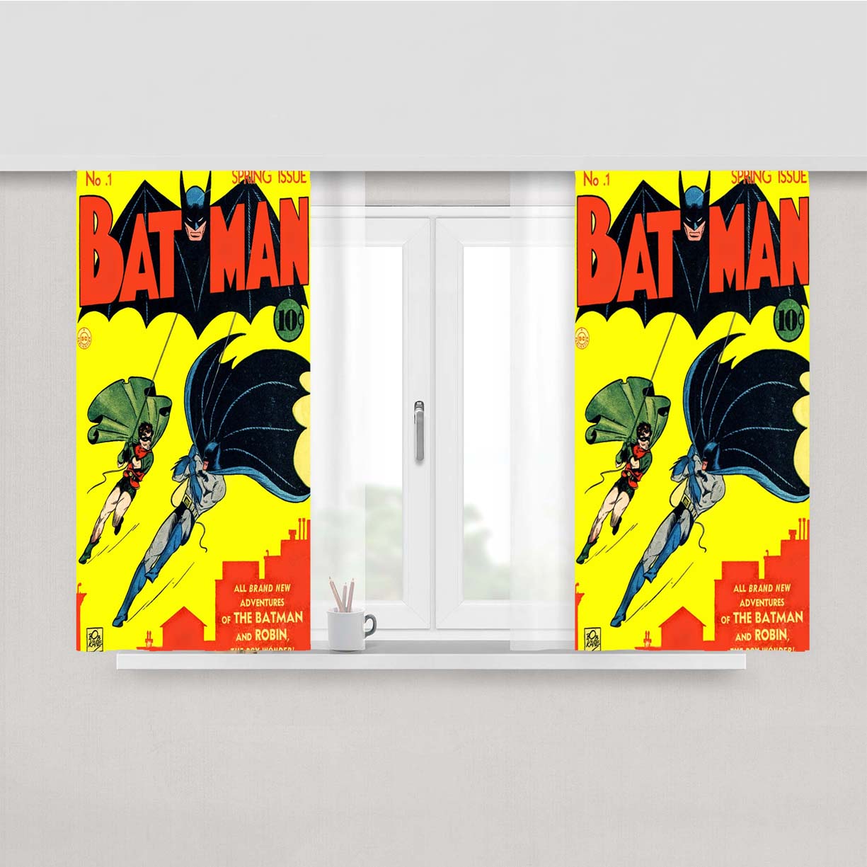 Number 1 Batman Retro Comic Peach Skin Window Curtains