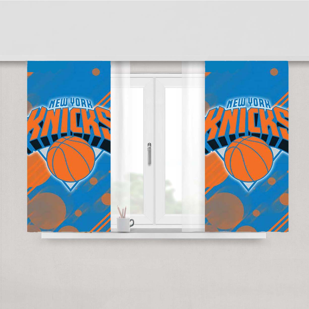 Ny Knicks Circles Stripes Peach Skin Window Curtains