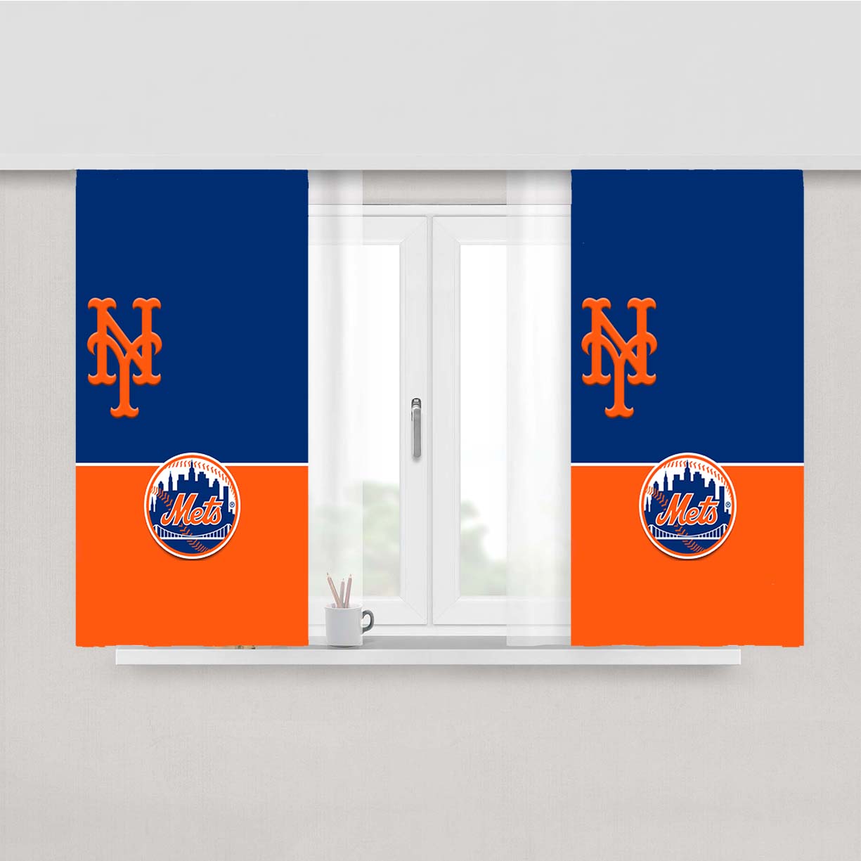 Ny Mets Minimalist Wallpaper Peach Skin Window Curtains