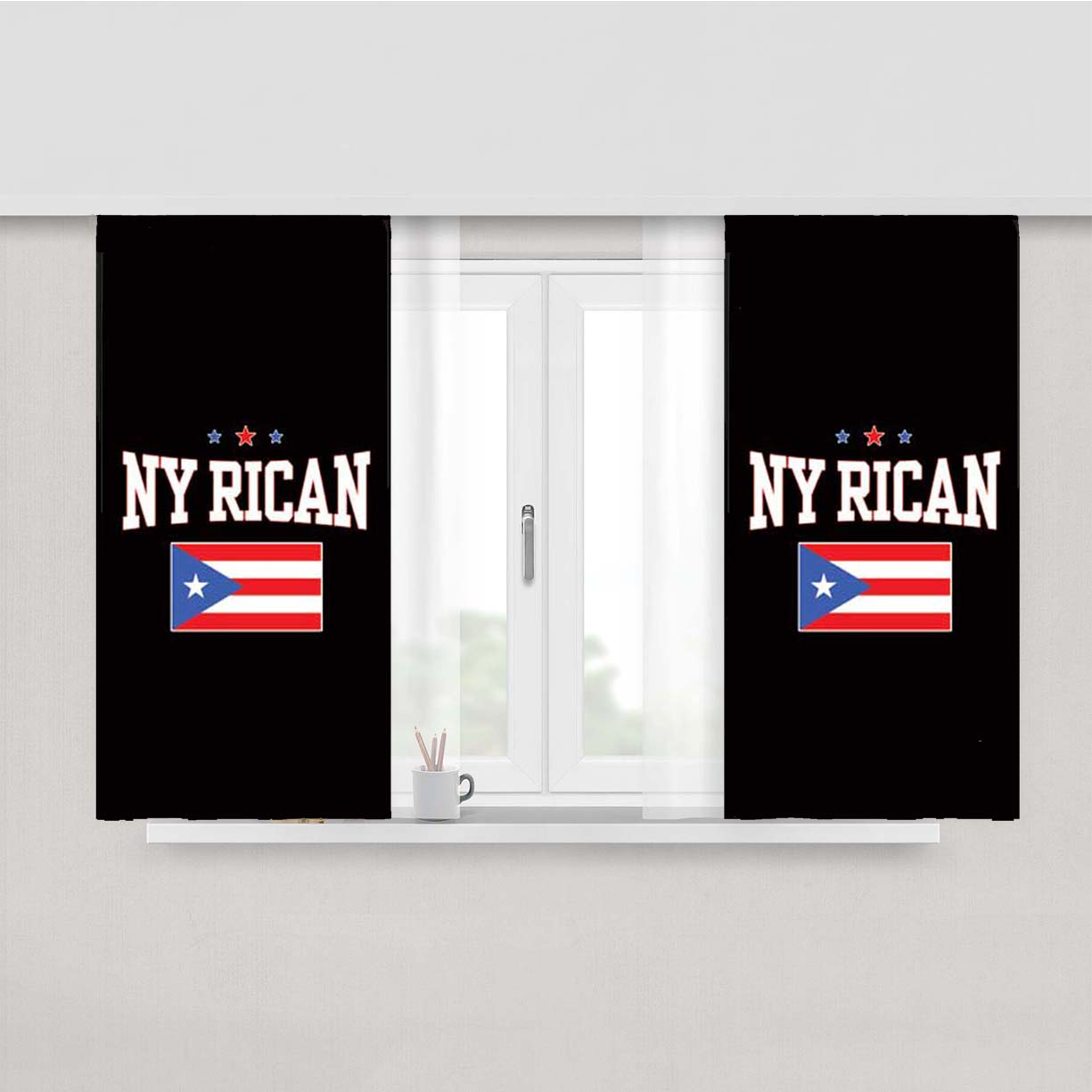 Ny Rican Flag Peach Skin Window Curtains