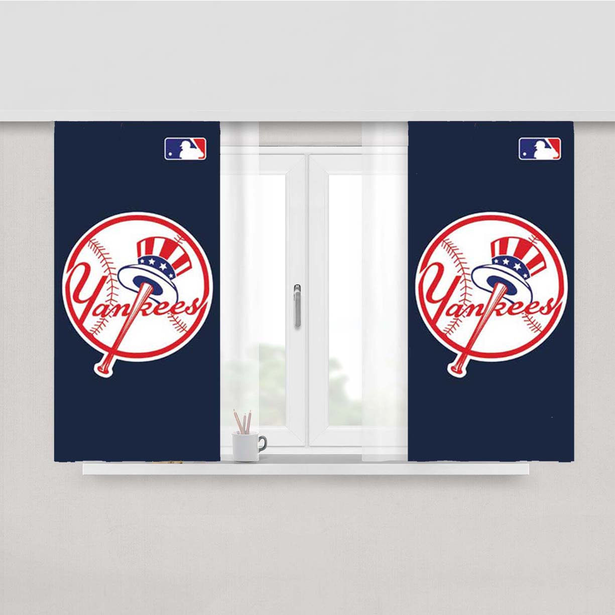 Ny Yankees Big Logo Ball Peach Skin Window Curtains