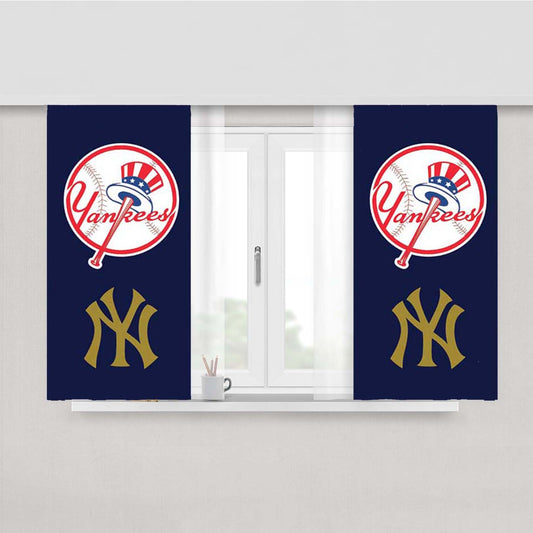 Ny Yankees Two Logos Peach Skin Window Curtains
