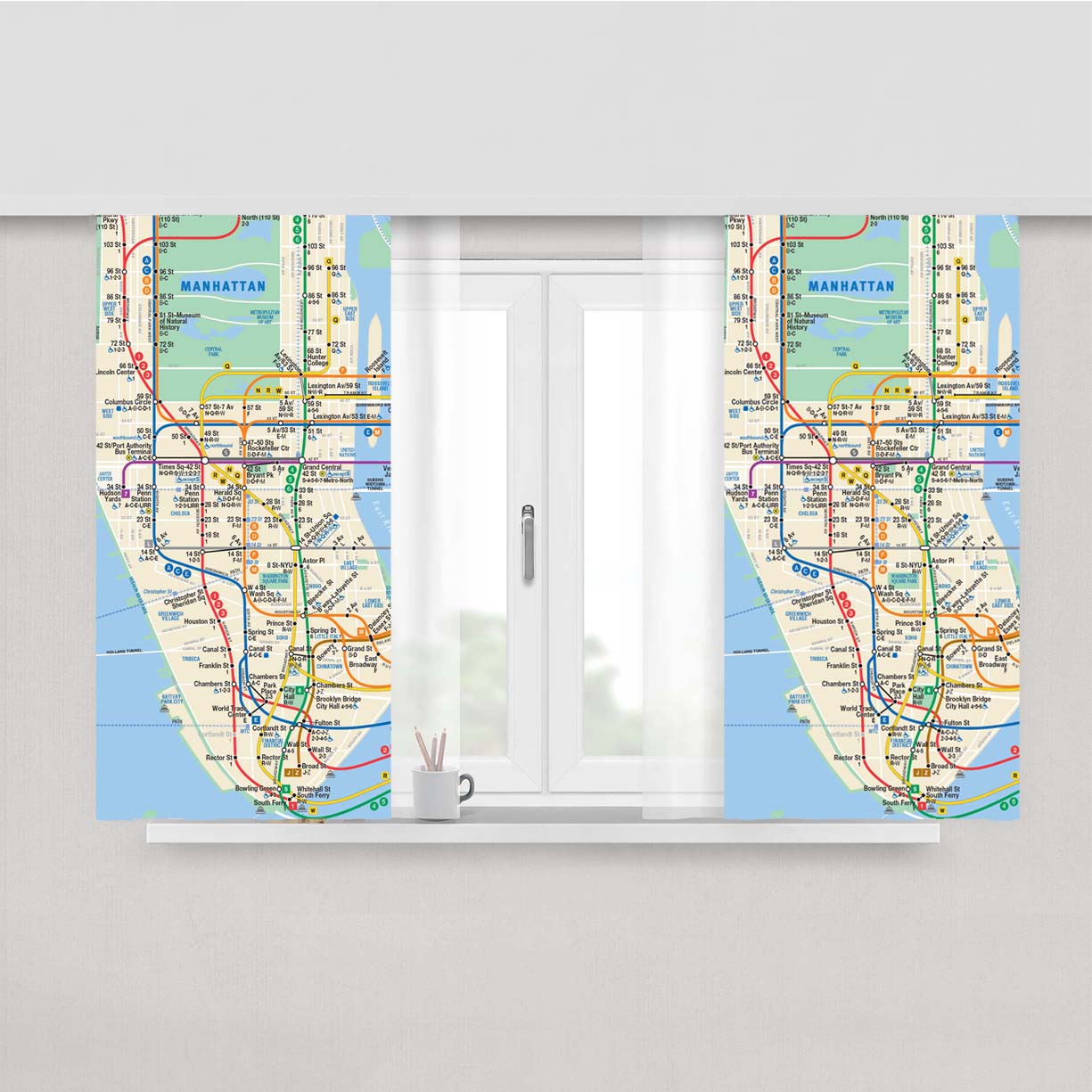 Nyc Subway Map Art Peach Skin Window Curtains