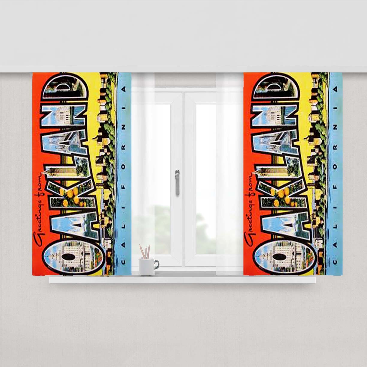 Oakland Postcard Peach Skin Window Curtains