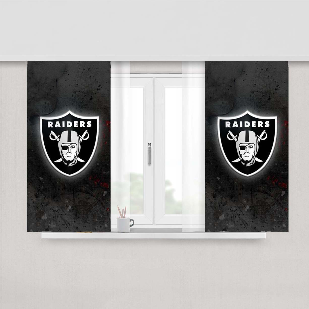 Oakland Raiders Black Peach Skin Window Curtains