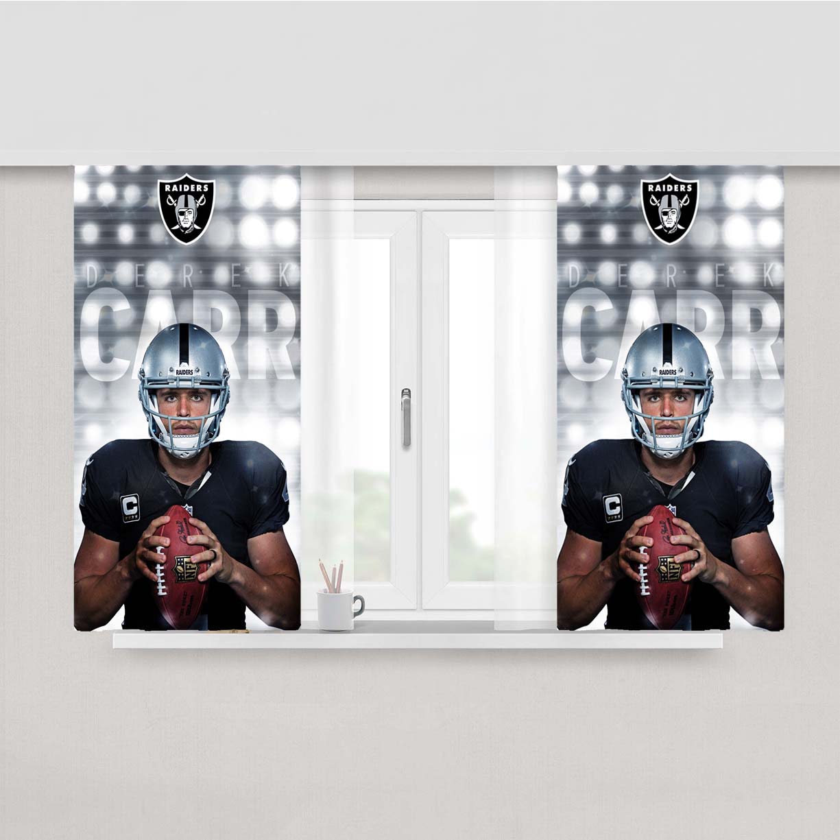 Oakland Raiders Derek Carr Peach Skin Window Curtains