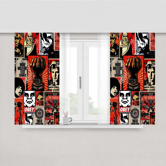Obey Collage Poster Peach Skin Window Curtains