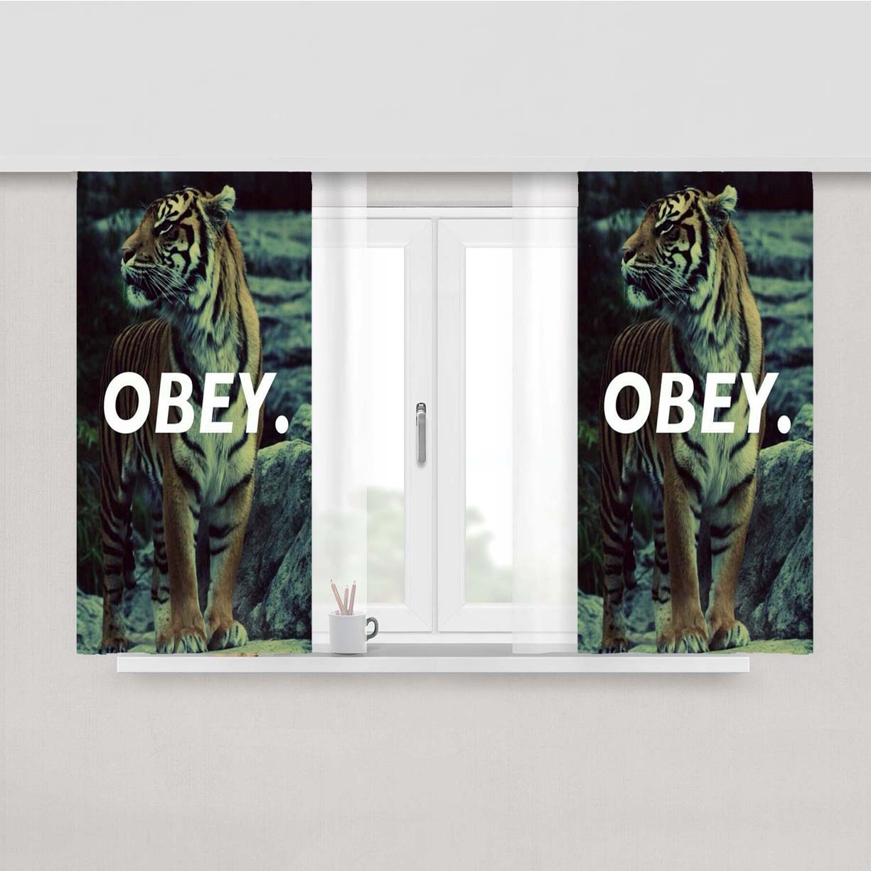Obey Lion Stone Peach Skin Window Curtains
