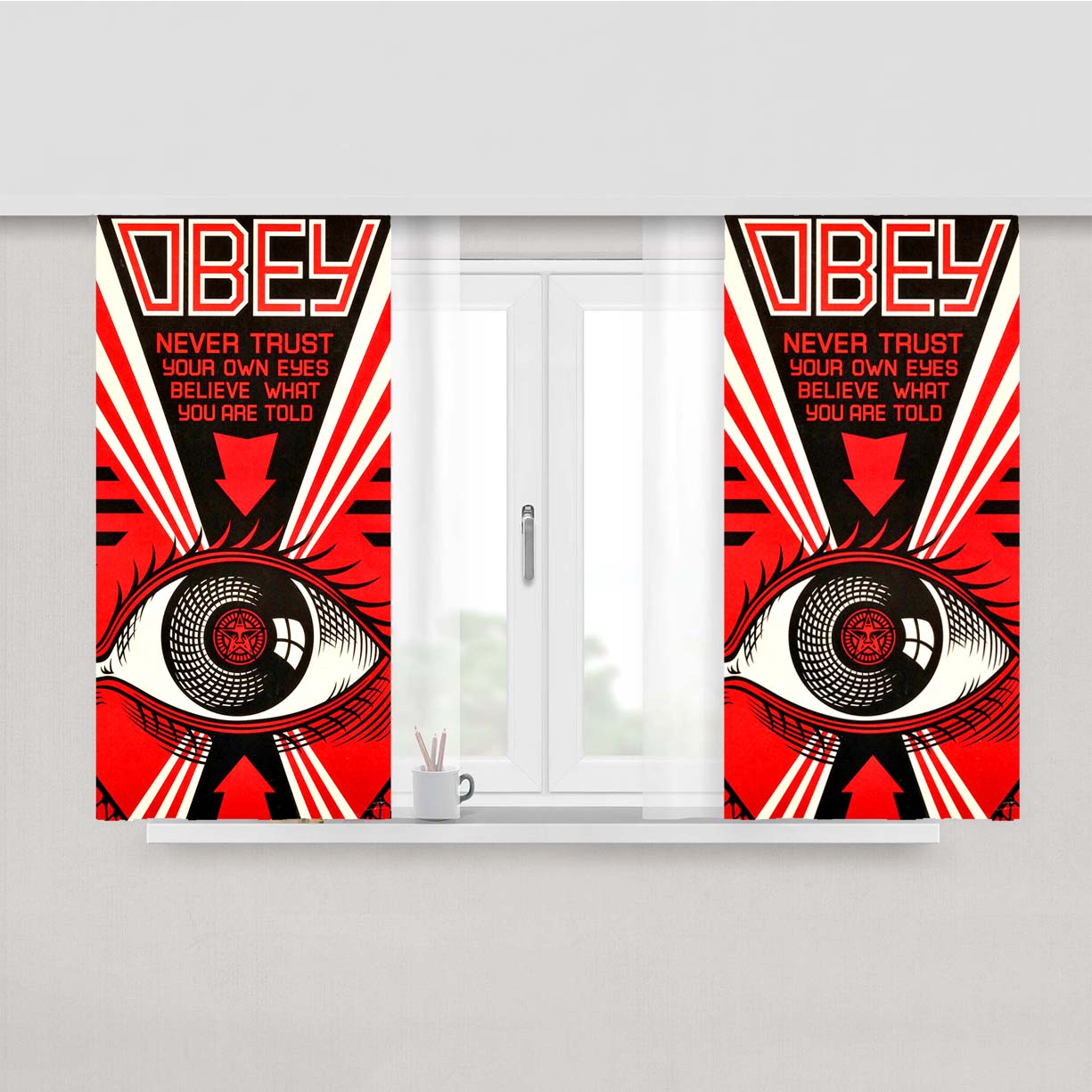 Obey Never Trust Your Own Eyes Peach Skin Window Curtains