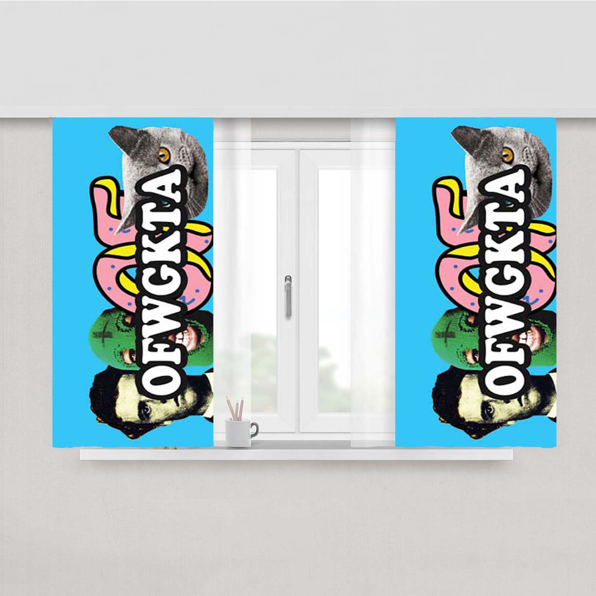 Odd Future Blue With Logos Peach Skin Window Curtains