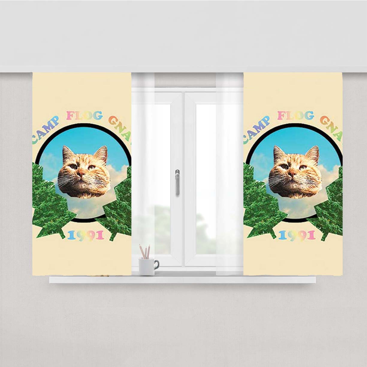 Odd Future Cat Crest Peach Skin Window Curtains