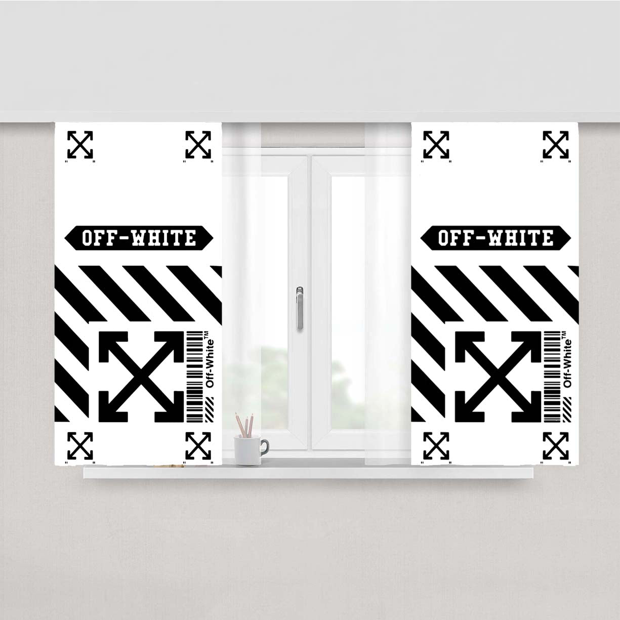 Off White Box Code White Stripe Arrow Peach Skin Window Curtains