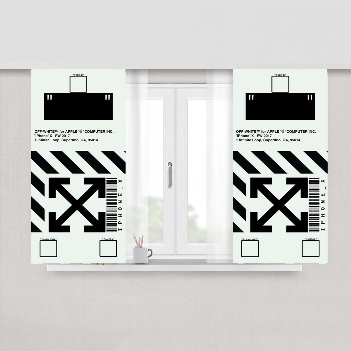 Off White Box Design Stripe Arrow Peach Skin Window Curtains