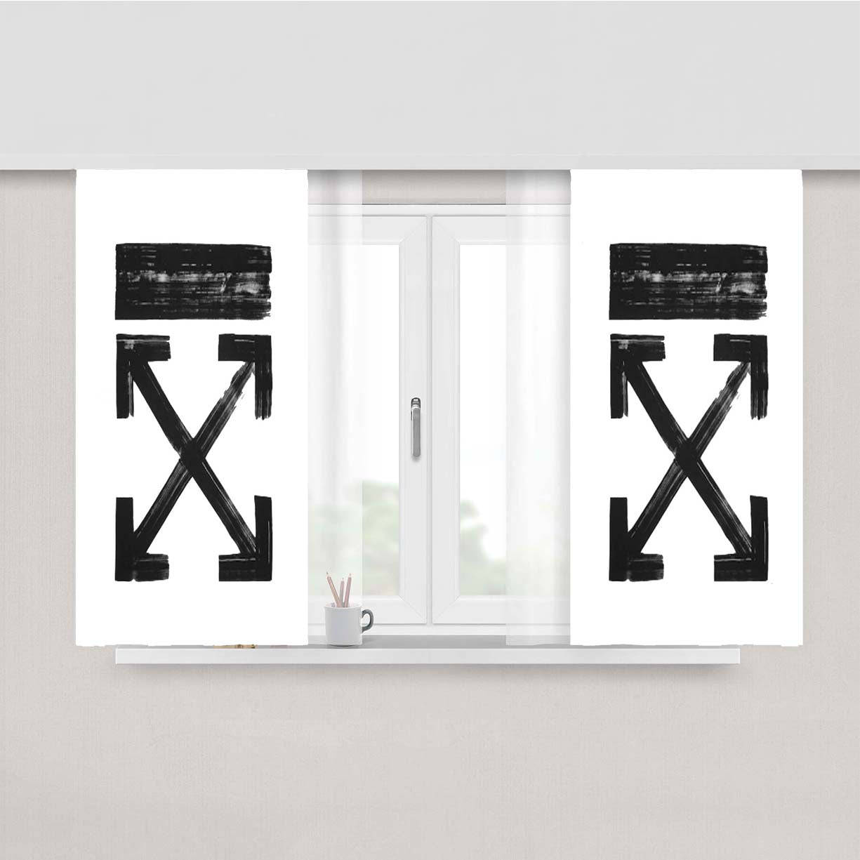 Off White Brushed Arrows Peach Skin Window Curtains