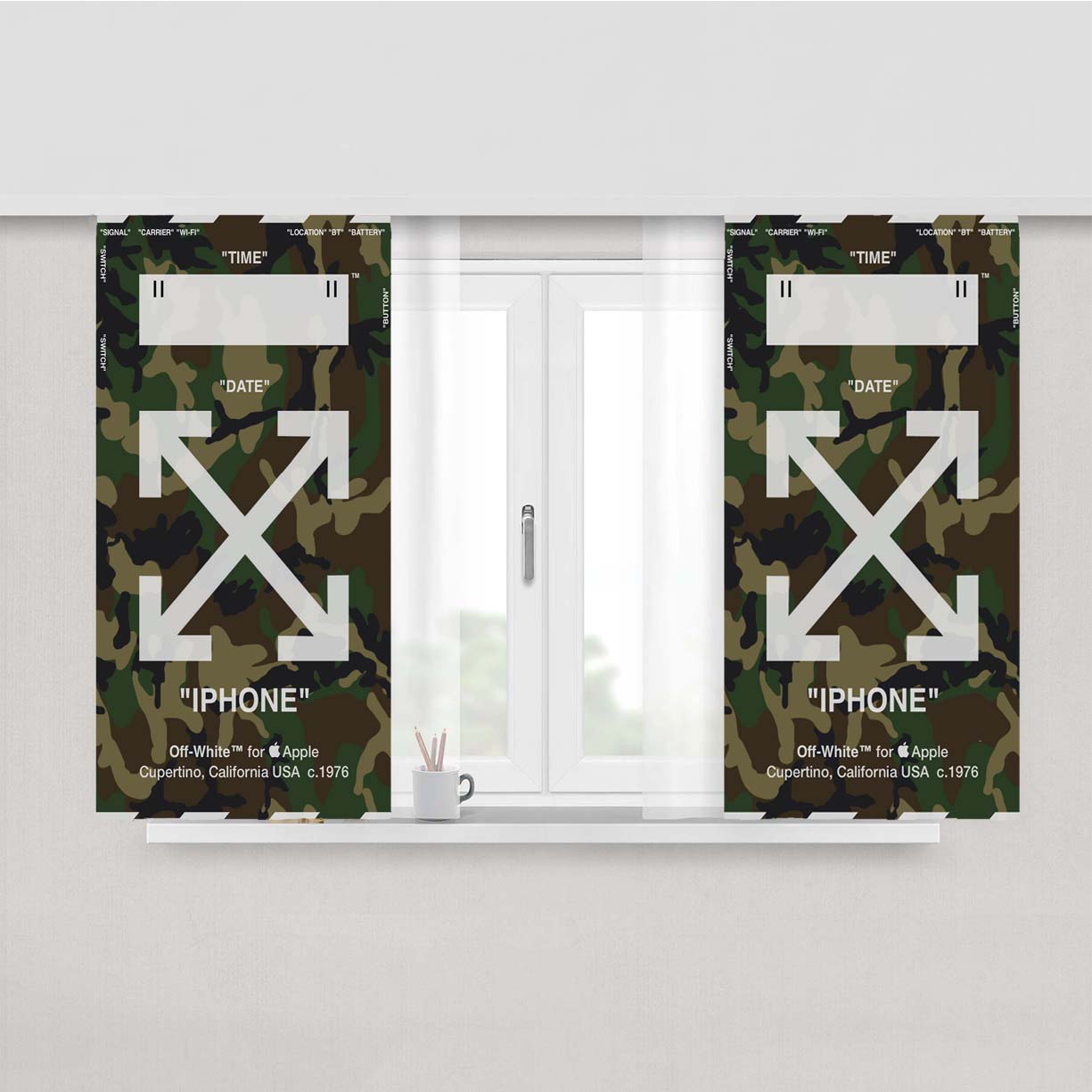 Off White Camouflage Background Peach Skin Window Curtains