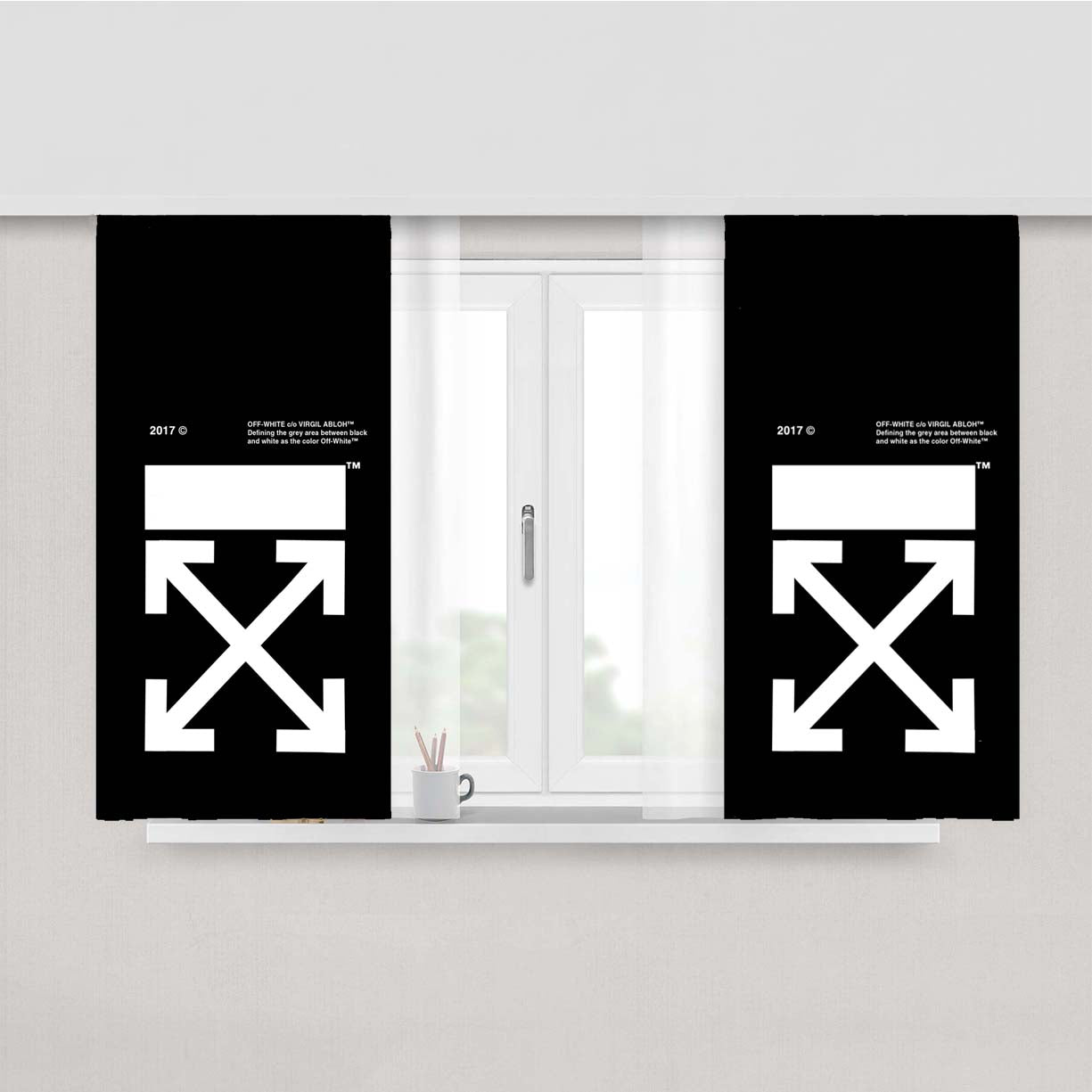 Off White Logo Peach Skin Window Curtains