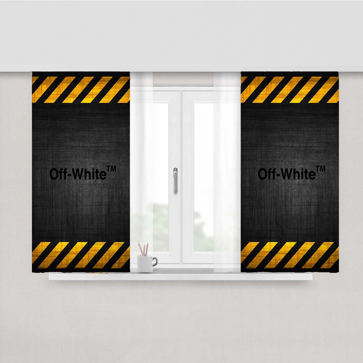 Off White Police Line Peach Skin Window Curtains