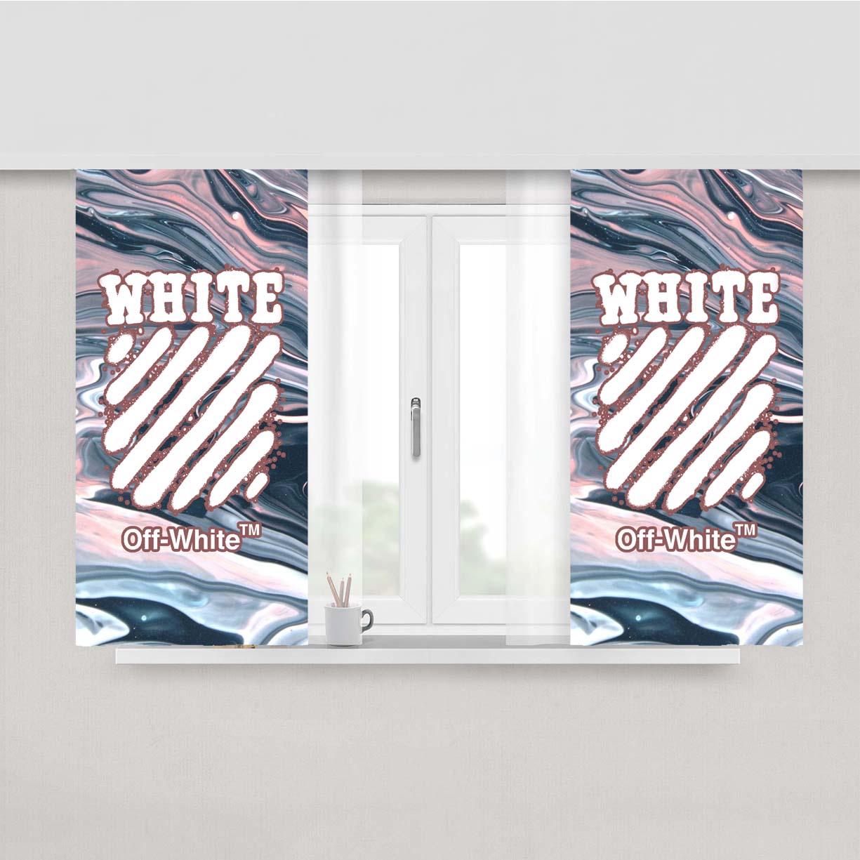 Off White Spray Marble Peach Skin Window Curtains