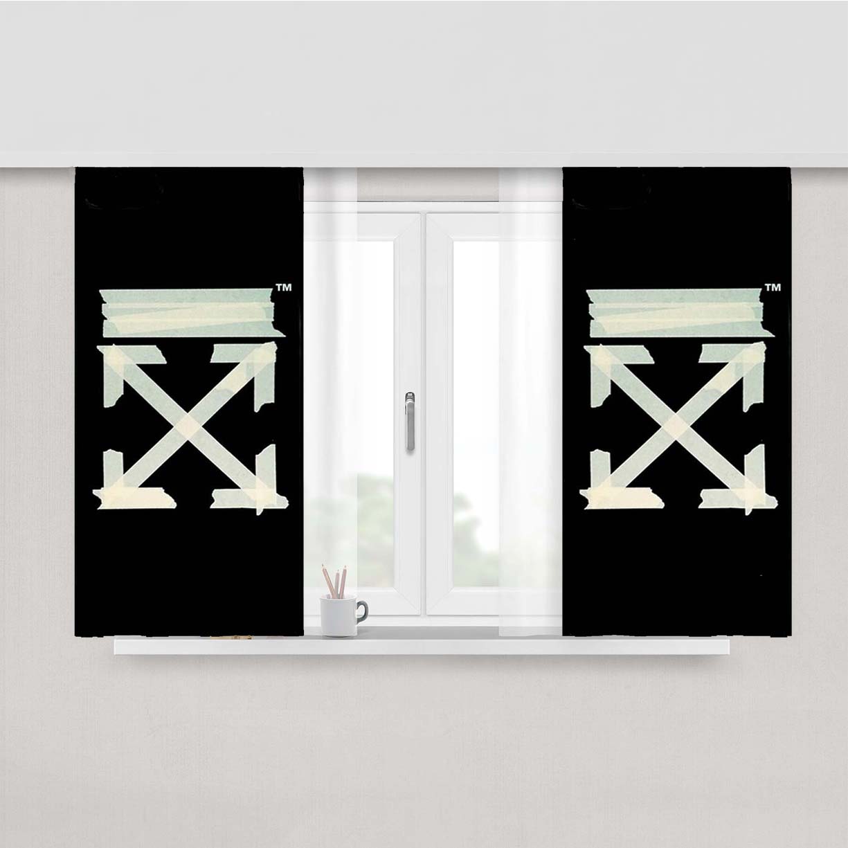 Off White Tape Logo Peach Skin Window Curtains