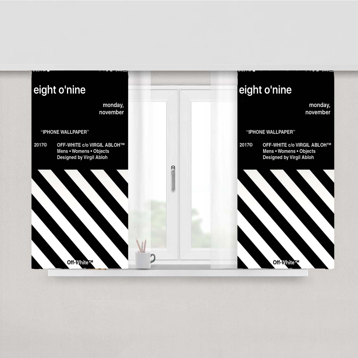Off White Virgil Abloh Eight Nine Stripe Black Peach Skin Window Curtains