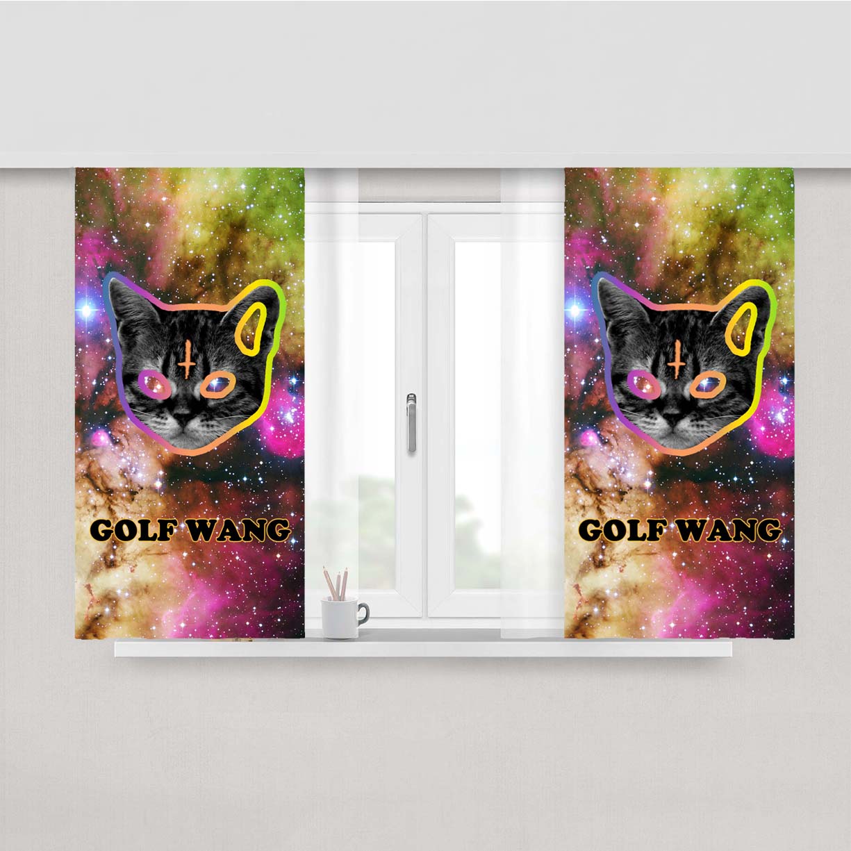 Ofwgkta Odd Future Wolf Gang Cat Peach Skin Window Curtains