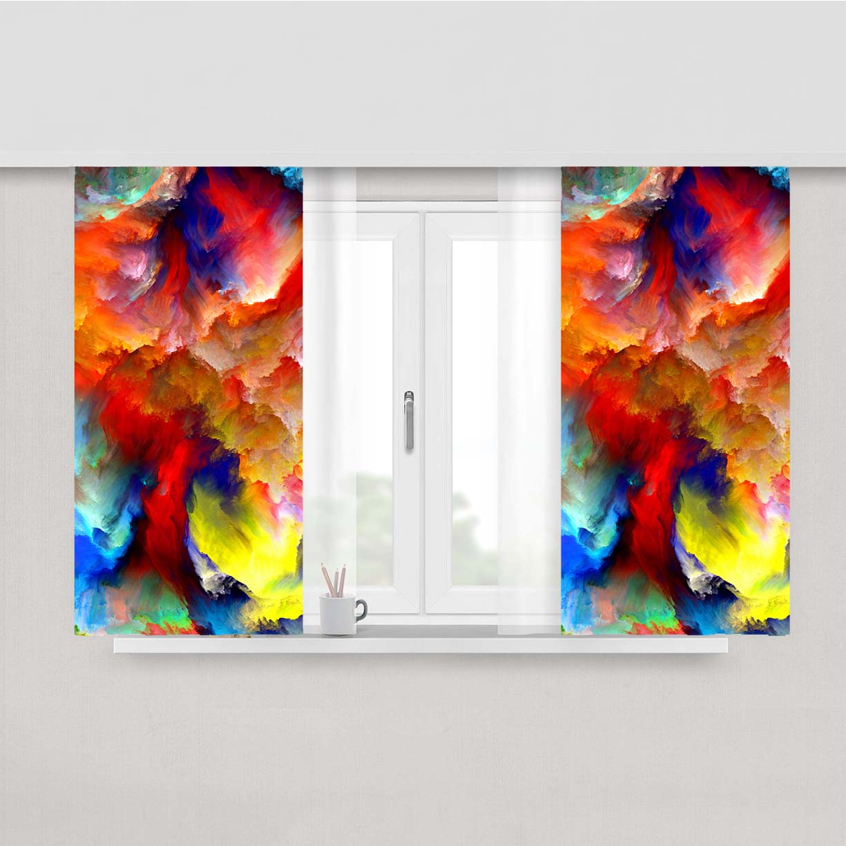 Oil Painting Colorful Strokes- Peach Skin Window Curtains