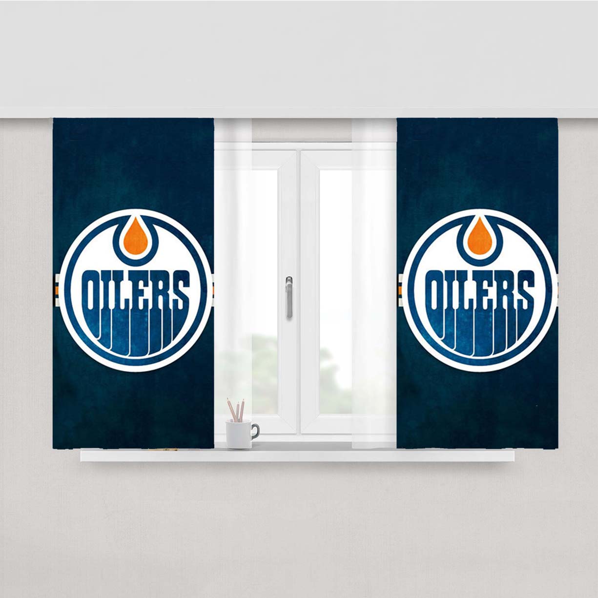 Oilers New Logo Peach Skin Window Curtains