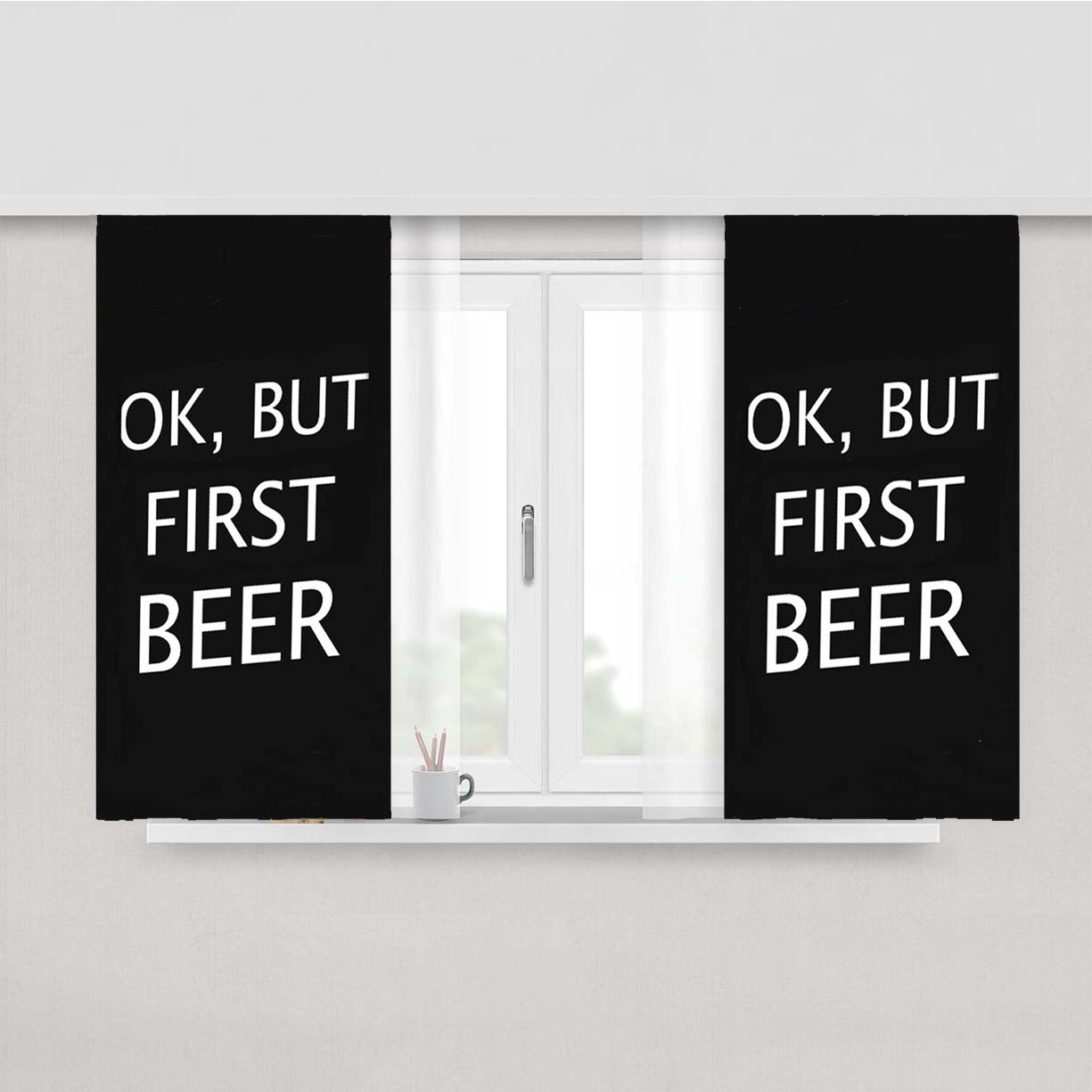 Ok But First Beer Peach Skin Window Curtains