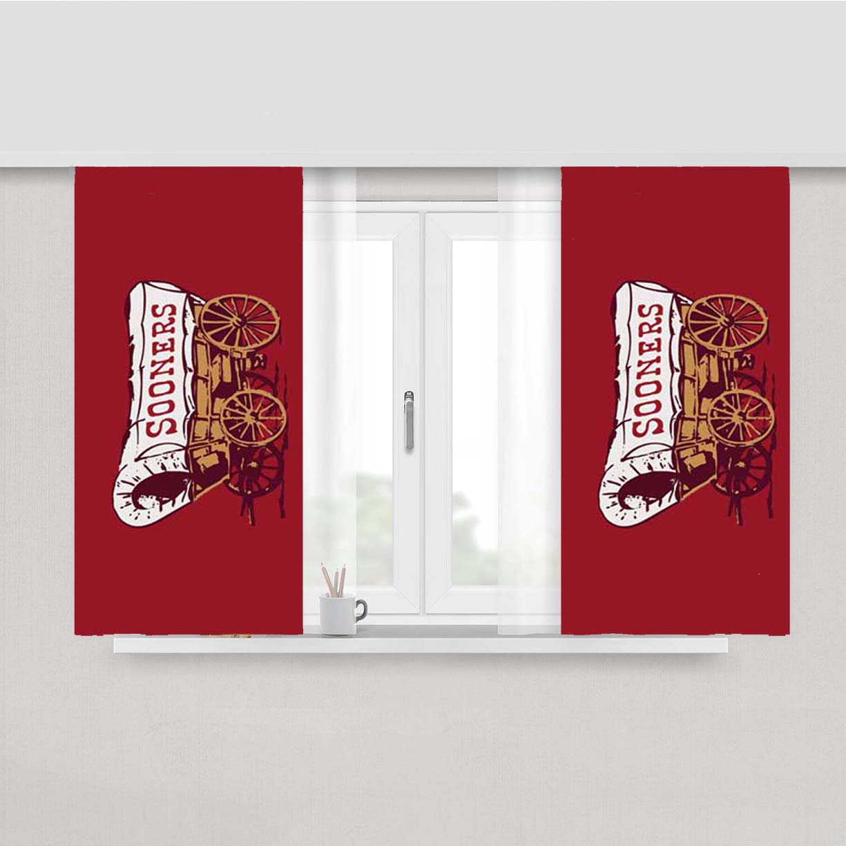 Ok Sooners Wagon Logo Peach Skin Window Curtains