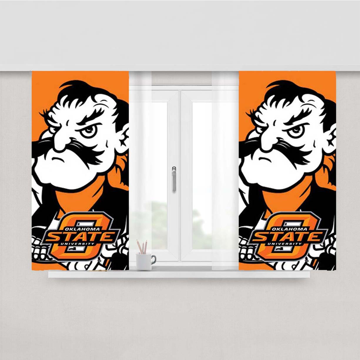 Ok State Big Cowboy Peach Skin Window Curtains