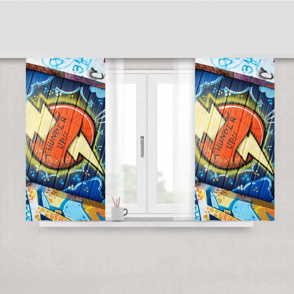 Okc Thunder Graffiti Peach Skin Window Curtains