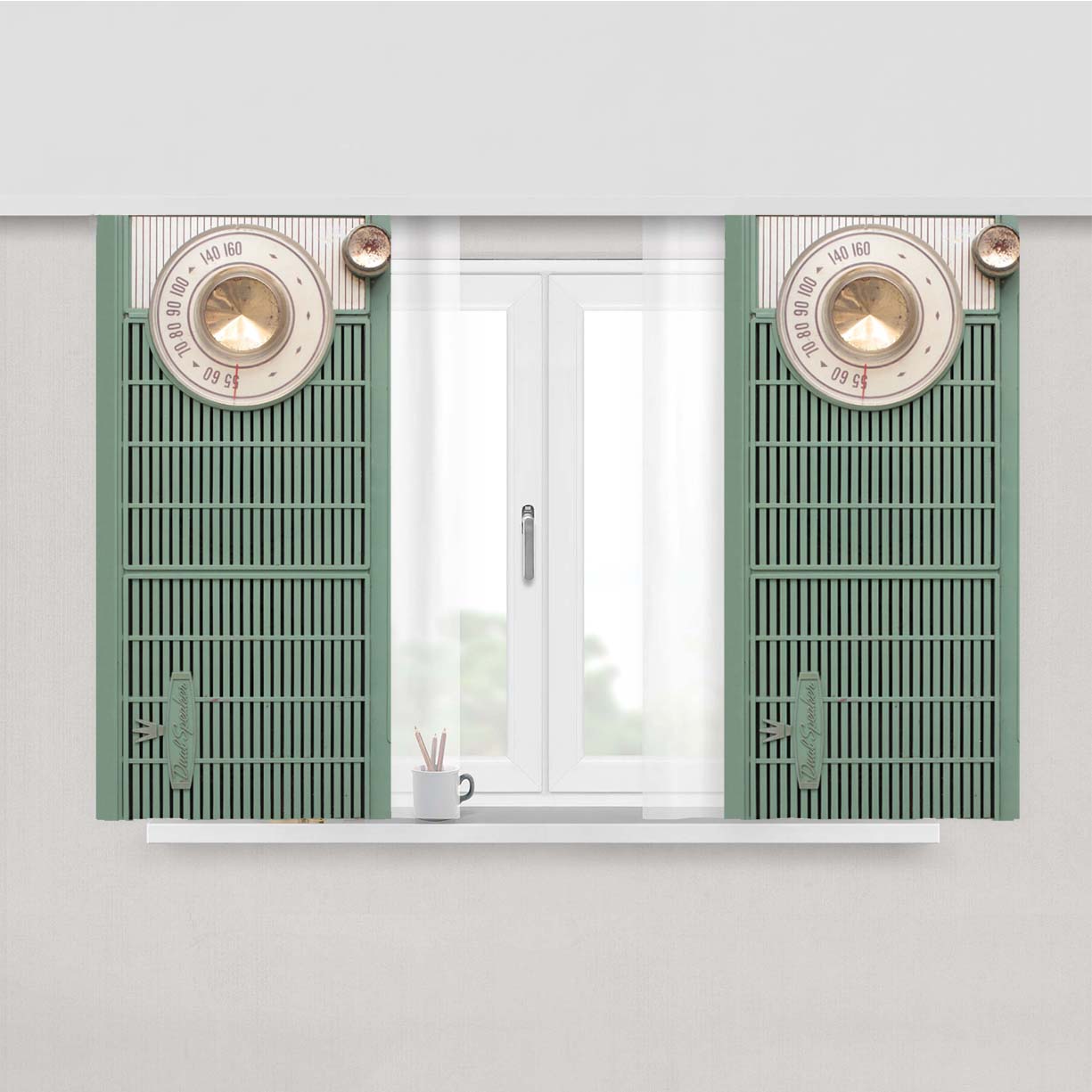 Old Green Radio Peach Skin Window Curtains