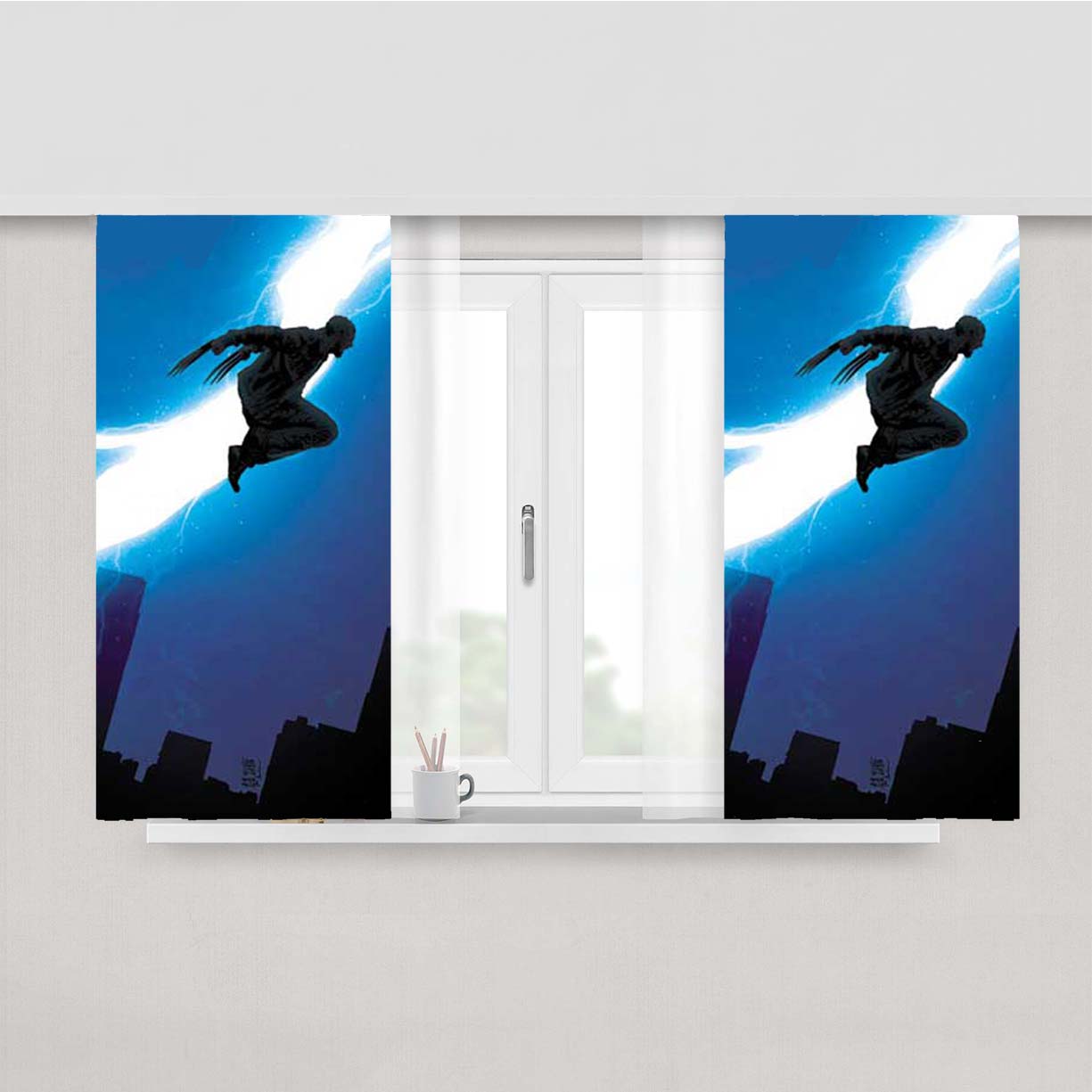 Old Man Logan Lightning Jump Peach Skin Window Curtains